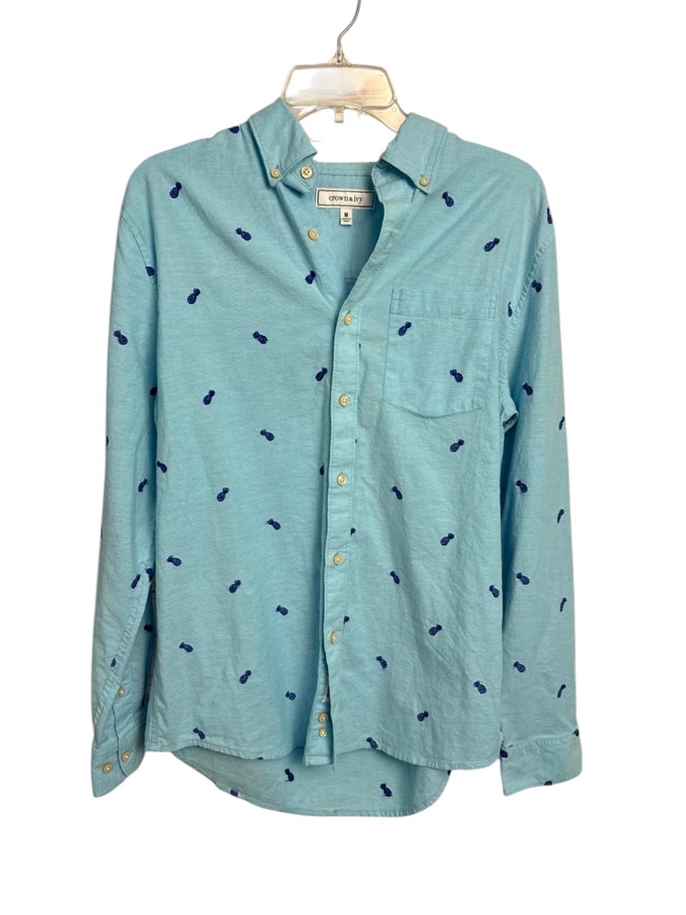 Crown and ivy preppy cotton button down pineapple print shirt medium coastal